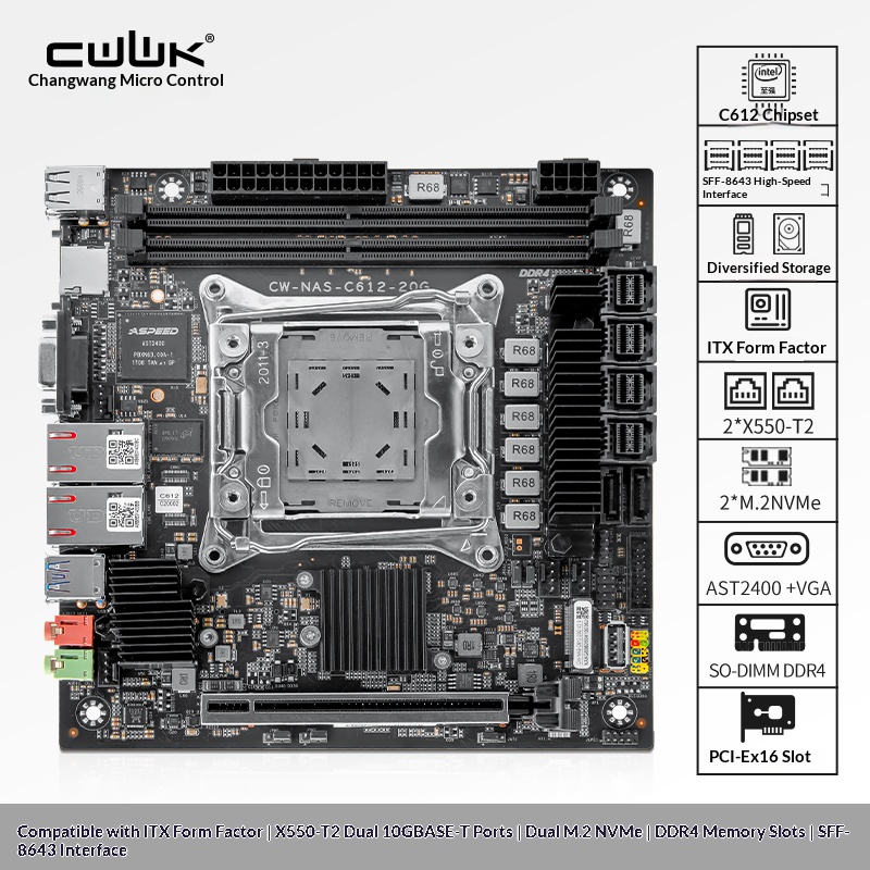 Nas Motherboard 8 Sata Mini Itx - C612 LGA 2011-3 Xeon X99 マザーボード