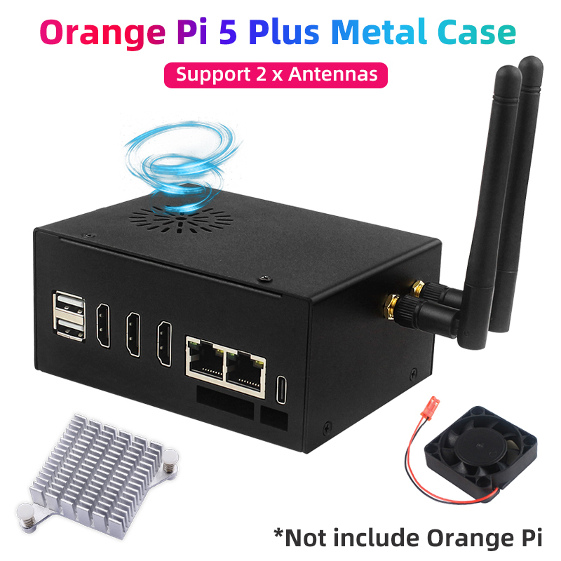 Orange Pi 5 Plus 16Gb - Orange pi 5 plus金属ケース,冷却ファン付き,オプションの2つのアンテナを備えたアルミニウムヒートシンク,opi 5 plus