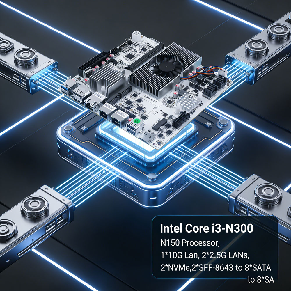 Nas Motherboard 8 Sata Mini Itx - 8ベイNASミニITXマザーボード インテル Core I3-N300 N150 1*SO-DIMM