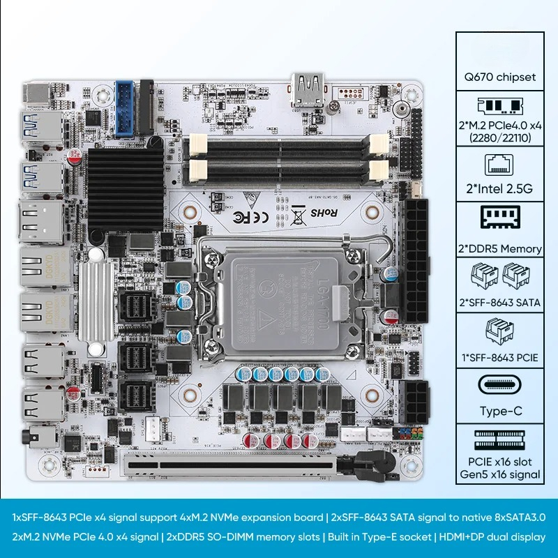 第12/13/14世代NASマザーボードQ670 8*SAT - Lga1700 Itx Motherboard Ddr5 のレビューと価格