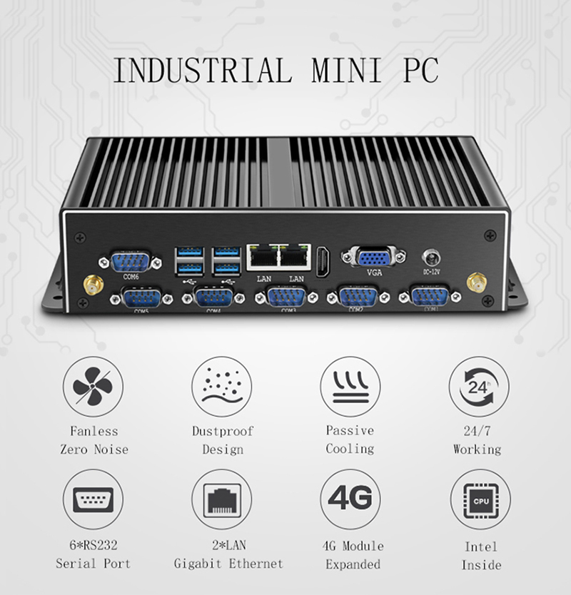 産業用ミニPC ファンレス デュアルLAN 6x COM-R - Fanless Industrial Pc Rs485 Core I7 のレビューと価格